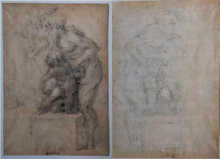 Il recto e il verso con il disegno ritrovato del 'Sacrificio di Isacco' di Michelangelo