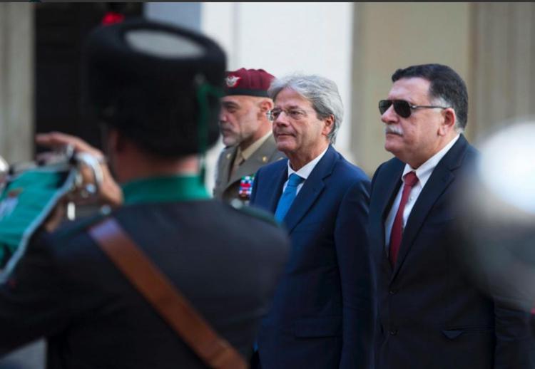 Paolo Gentiloni con il premier libico Sarraj (Foto Palazzo Chigi)