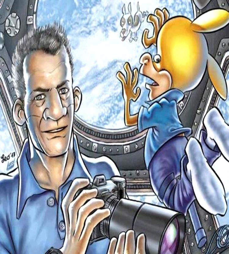 L'astronauta Paolo Nespoli e  Rat-Man sulla coperrtina della graphic novel 'C'è spazio per tutti' di Leo Ortolani per Panini 