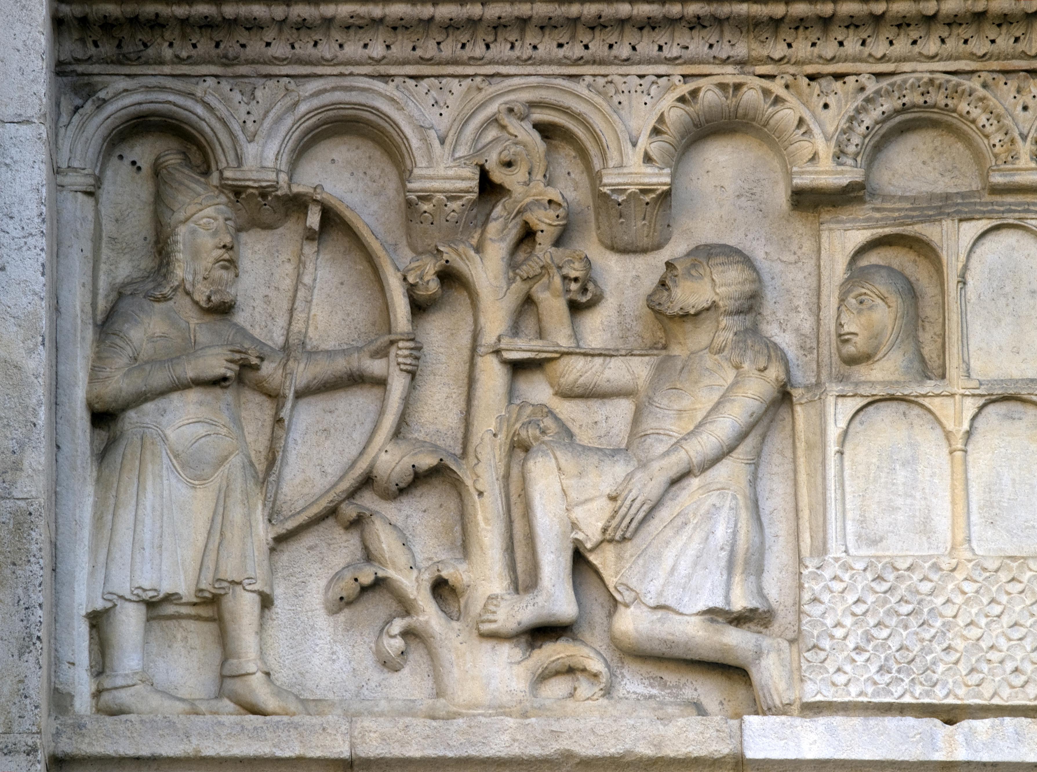 Modena, Duomo, Storie della Genesi, Caino ucciso dal cieco Lamech (CREDIT: Mario Vianelli)
