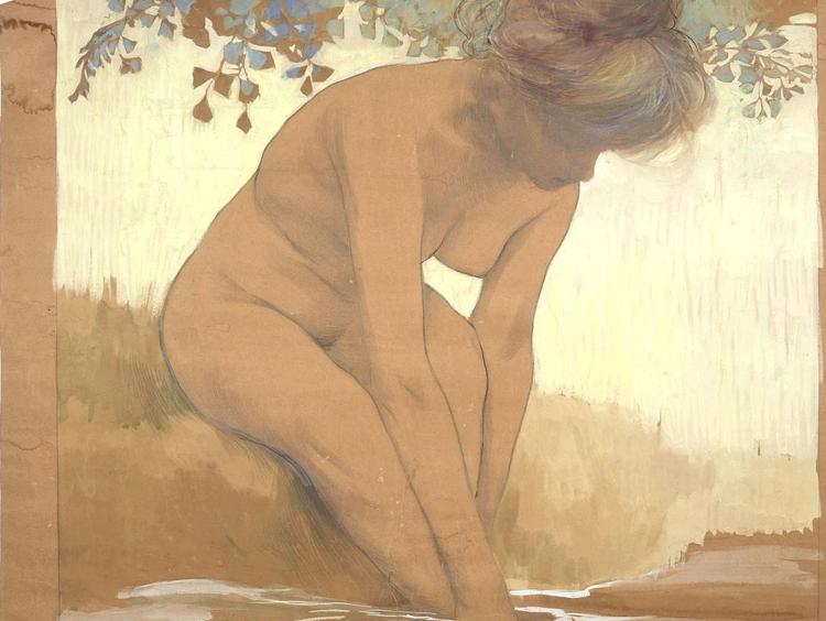 Achille Calzi: Bagnante (1907), disegno preparatorio per pannello ceramico, Collezione privata
