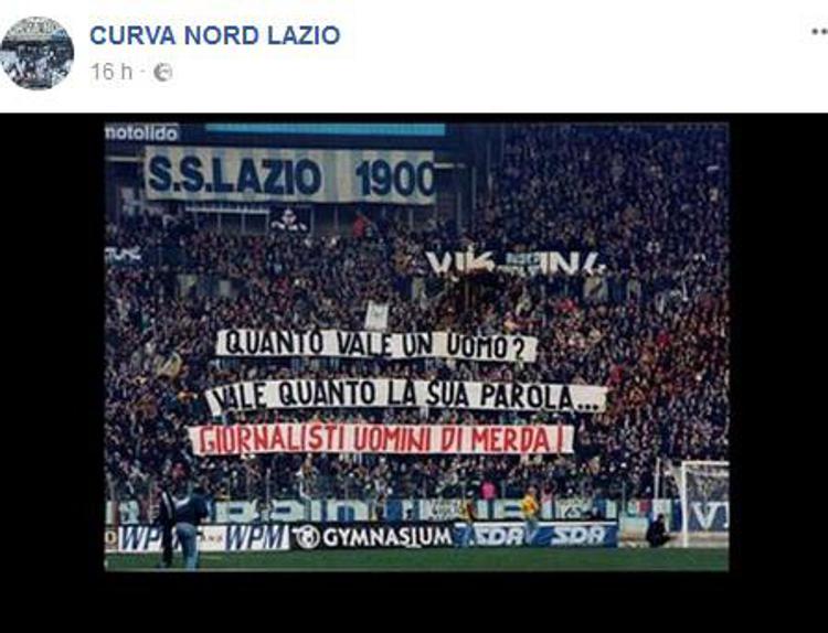 Uno dei post apparsi nelle ultime ore sulla  pagina Facebook 'Curva Nord Lazio'  