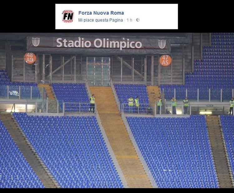 Il post in sostegno della Curva Nord sulla pagina Facebook di Forza Nuova Roma