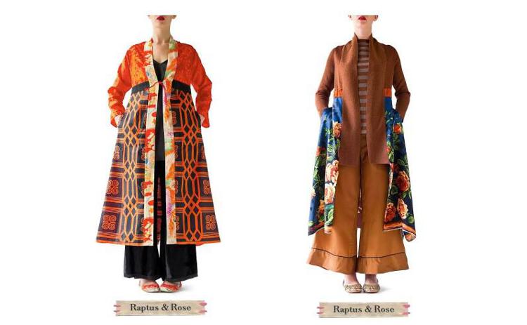 Due abiti della nuova collezione di Silvia Bisconti per il brand 'Raptus and Rose', che sarà presentata a Roma 