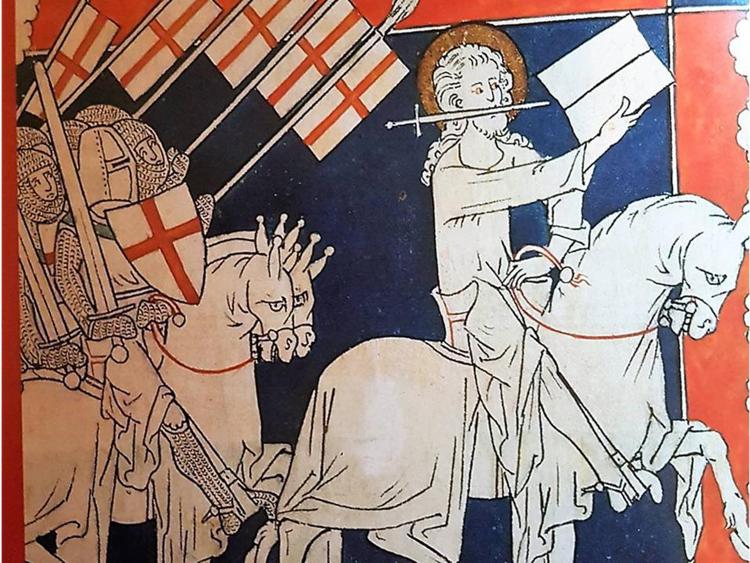 Apocalisse di San Giovanni, 1200-1250, Londra, British Library (particolare della spada di tipo templare)