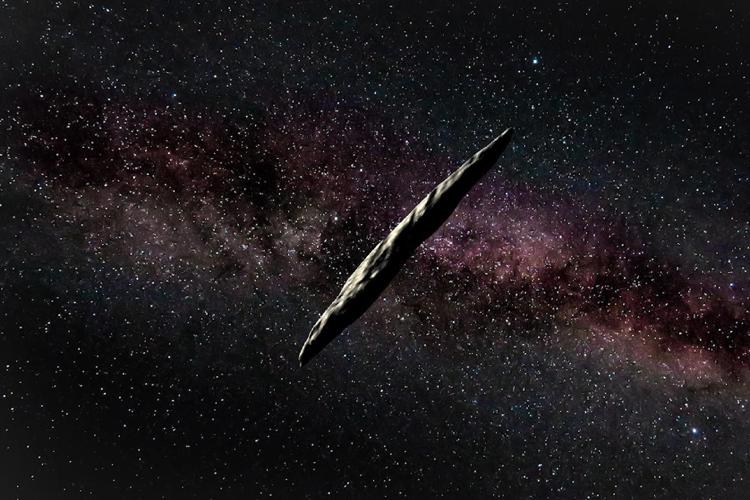 La ricostruzione artistica dell'asteroide interstellare Oumuamua (Credit: Gemini Observatory/AURA/NSF video by Joy Pollard)