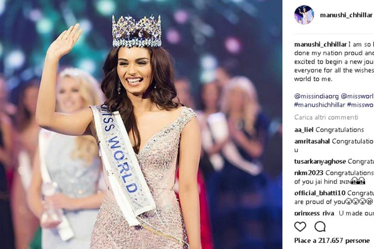 Miss Mondo 2017 Manushi Chhillar (foto da Instagram)