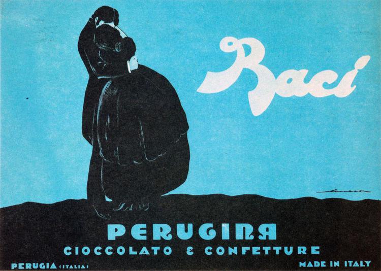 Federico Seneca, manifesto pubblicitario, 'Baci Perugina', 1922, carta/cromolitografia, 100 x 140 cm Museo Nazionale Collezione Salce, Treviso
