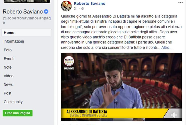 Scontro social Di Battista-Saviano
