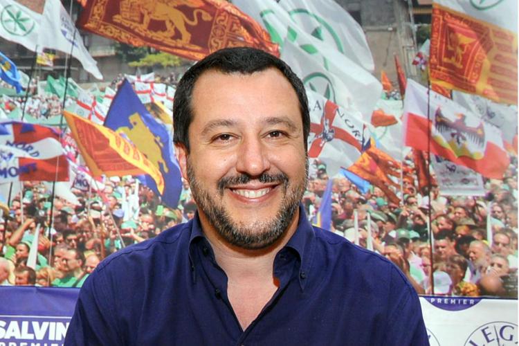 Salvini takes Selfie beside a bulldozer