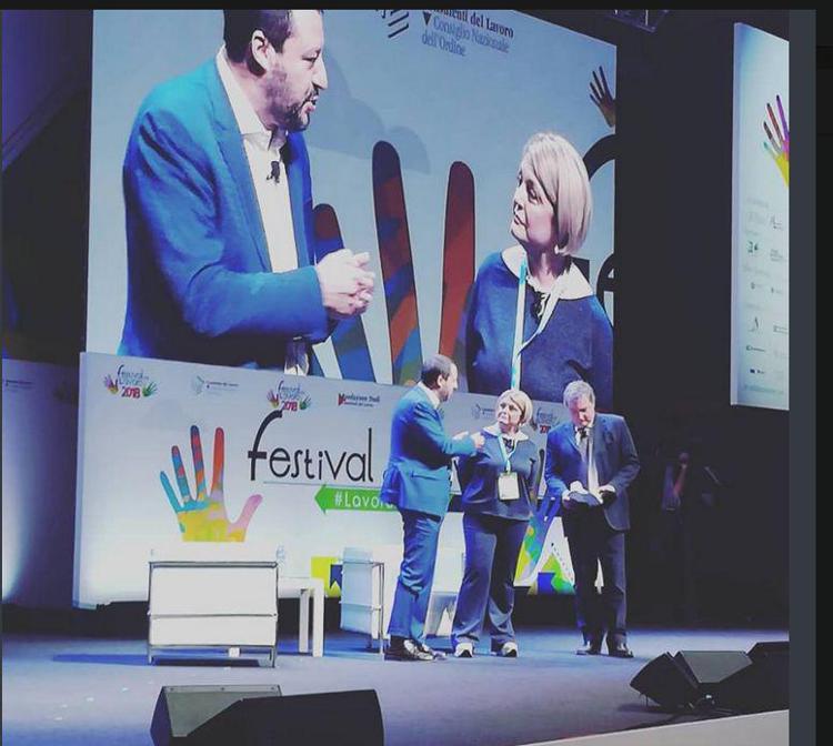 Marina Calderone sul palco del Festival con il ministro dell'Interno, Matteo Salvini