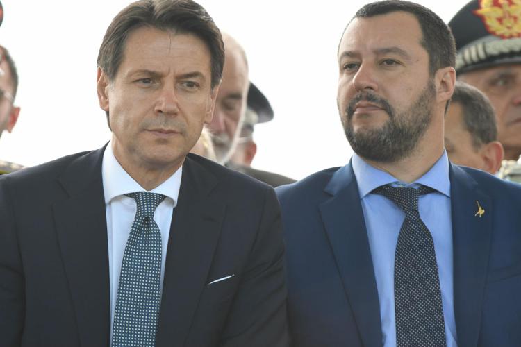 Italian premier Giuseppe Conte (left) with interior minister Matteo Salvini (right)
