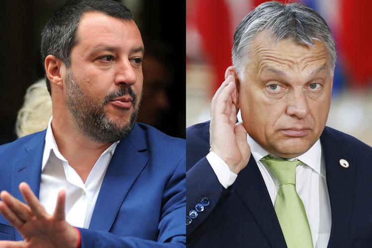 Salvini (Fotogramma) e Orban (Xinhua)