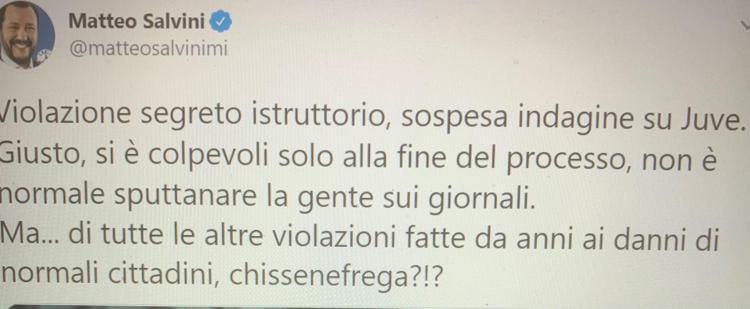 Dal profilo twitter di Matteo Salvini