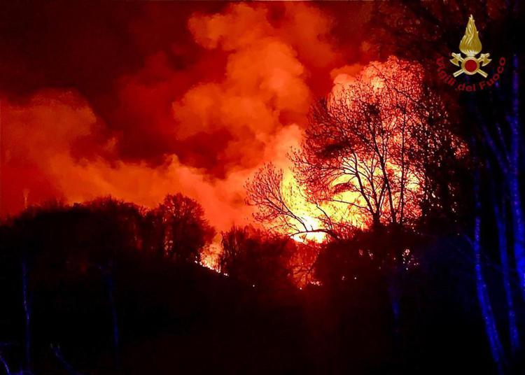 Vigili del fuoco al lavoro tutta la notte per contenere fiamme in boschi monte Scincina