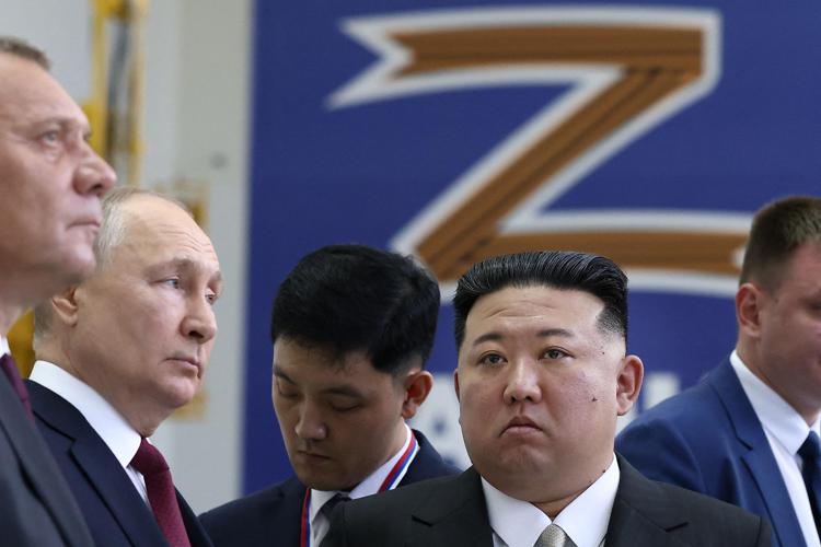 Putin e Kim Jong un durante l'incontro in Russia - Afp