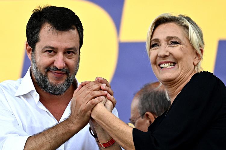 Matteo Salvini e Marine Le Pen a Pontida 2023 - (Afp)