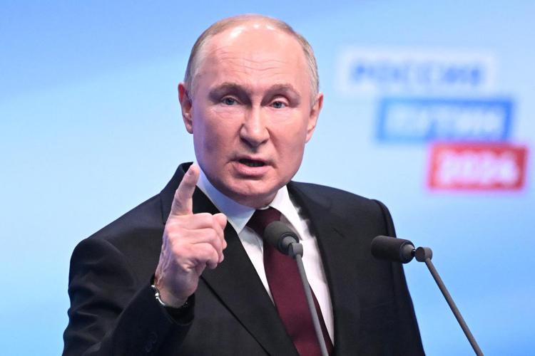 Vladimir Putin durante il discorso della vittoria - Afp
