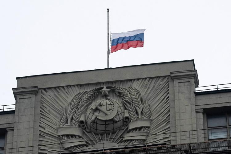 A flag flies at half-mast in Moscow to mark the deadly  22 March terror  attack on concert-goers at Crocus City Hall 