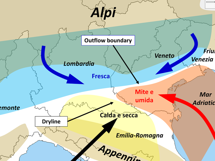 Modello concettuale per la formazione di tornado in Pianura Padana