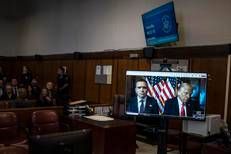 Trump in videocollegamento con l'aula del tribunale di New York per il caso Stormy Daniels - Afp