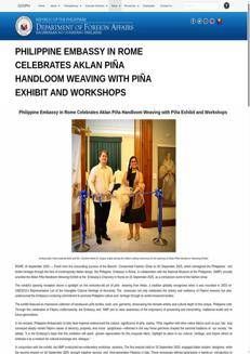 Philippines: The Philippine Embassy in Rome celebrates the art of piña weaving with an exhibition
