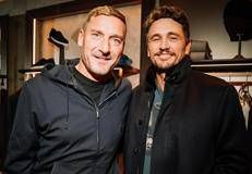 Francesco Totti e James Franco all'inaugurazione dello store Moorer