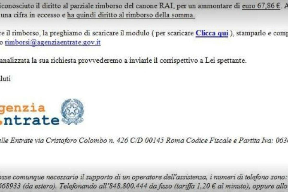 Rimborso canone rai, occhio a email truffa Canone rai bar