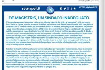 Il Napoli compra pagine sui giornali contro de Magistris Il Napoli compra pagine sui giornali contro de Magistris