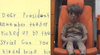 Bimbo scrive a Obama: Porta da noi il piccolo Omran, gli daremo una famiglia /Video Bimbo scrive a Obama: Porta da noi il piccolo Omran, gli daremo una famiglia /Video