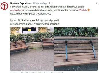 Roma, la denuncia: Sbarre anti-homeless sulle panchine Roma, la denuncia: Sbarre anti-homeless sulle panchine