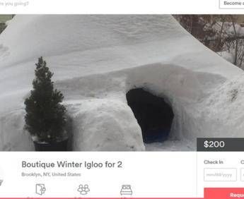 Tempesta a New York, costruisce igloo e lo affitta Tempesta a New York, costruisce igloo e lo affitta