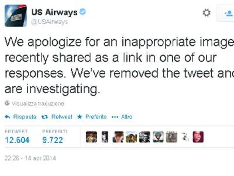 US Airways twitta una foto porno per errore, dopo un'ora la rimuove e si scusa