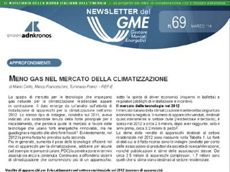 Energia, e' on line nuovo numero newsletter Gme
