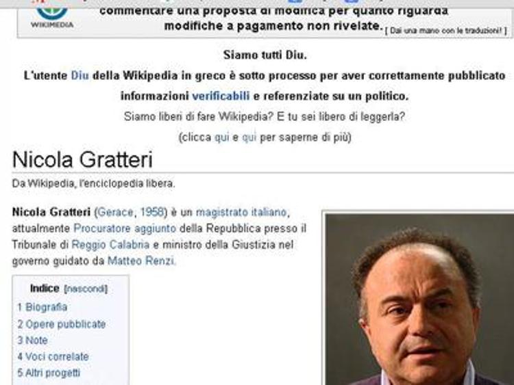 Gaffe di Wikipedia, Gratteri già ministro della Giustizia del governo Renzi