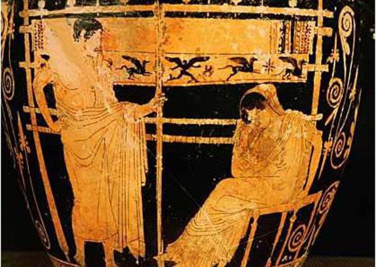 Telemaco con la madre Penelope in un vaso attico a figure rosse del V sec. a.C.