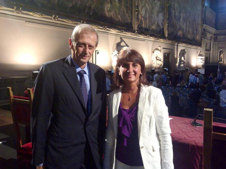 Sara Biagiotti con il presidente Anci Piero Fassino