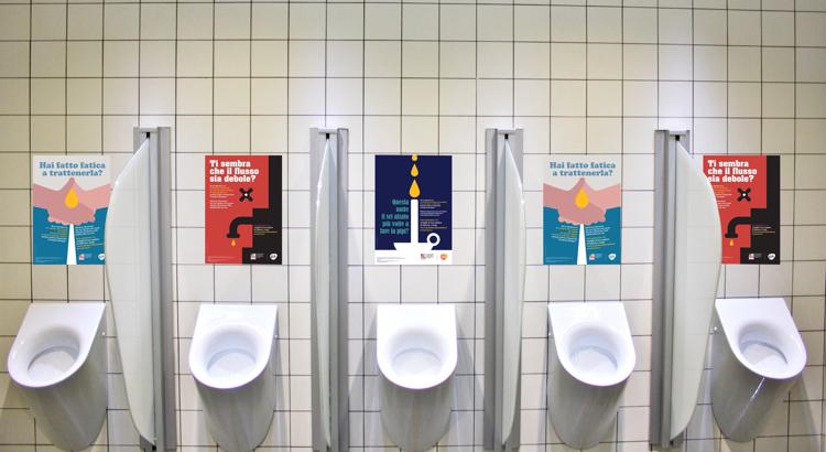 Poster salva prostata nei bagni pubblici, parte l'operazione vespasiano