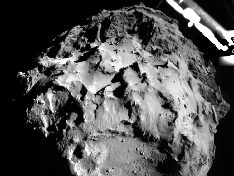 Un momento della discesa del lander sulla cometa (ESA/Rosetta/Philae/ROLIS/DLR)