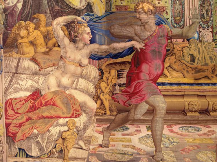 Particolare dell'arazzo 'Giuseppe fugge dalla moglie di Putifarre', 1548-1549, atelier di Nicolas Karcher disegno e cartone di Bronzino (Firenze, Soprintendenza Speciale Polo Museale)