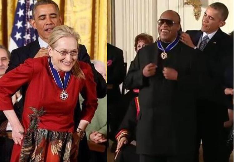 Usa: Obama consegna medaglia Libertà a Meryl Streep e Stevie Wonder