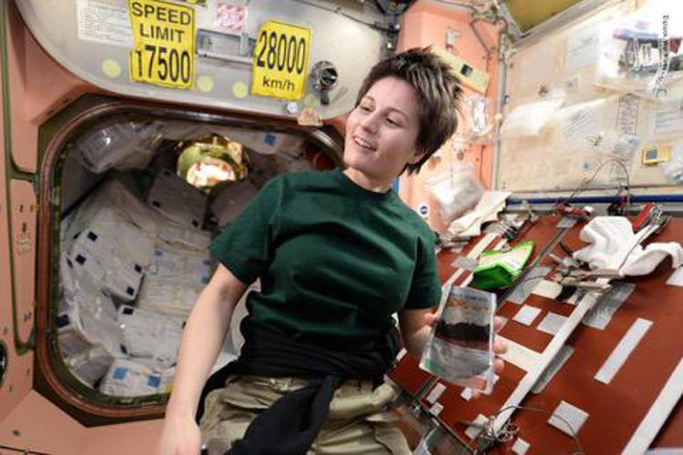 L'astronauta Samantha Cristoforetti nella foto che ha inviato oggi via Twitter