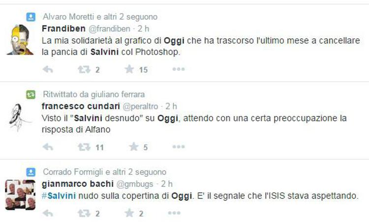 Alcuni tweet di commento alla foto di Salvini seminudo