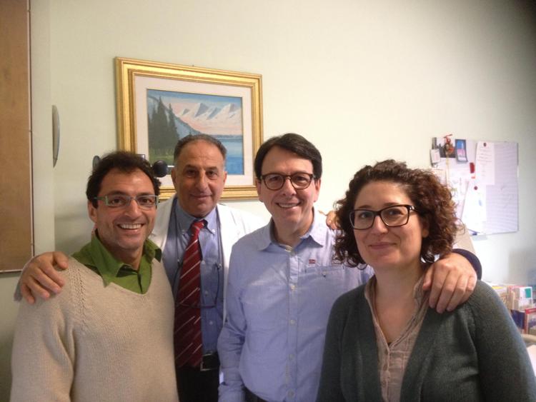 Alcuni dei ricercatori che hanno partecipato allo studio. Da sinistra: Giuseppe Valacchi, Joussef Hayek, Aldo Mariottini, Alessandra Pecorelli