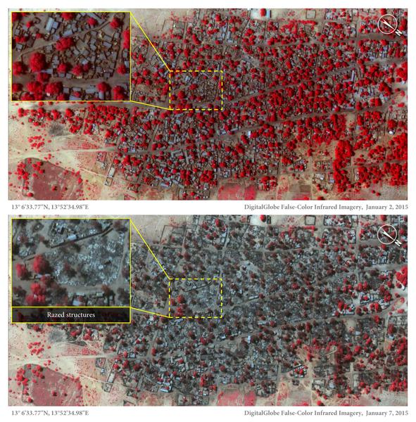 Doro Baga prima e dopo gli attacchi firmati Boko Haram (DigitalGlobe)