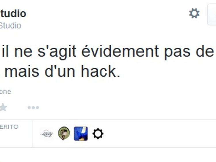 Il tweet in cui si parla di un attacco hacker