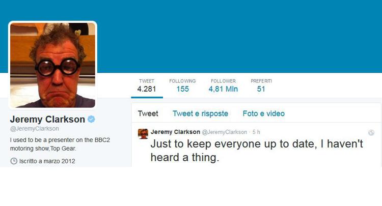 L'aggiornamento della bio su Twitter di Jeremy Clarkson: 