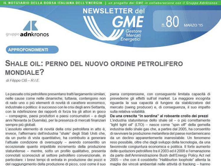 Energia: on line nuovo numero newsletter Gme