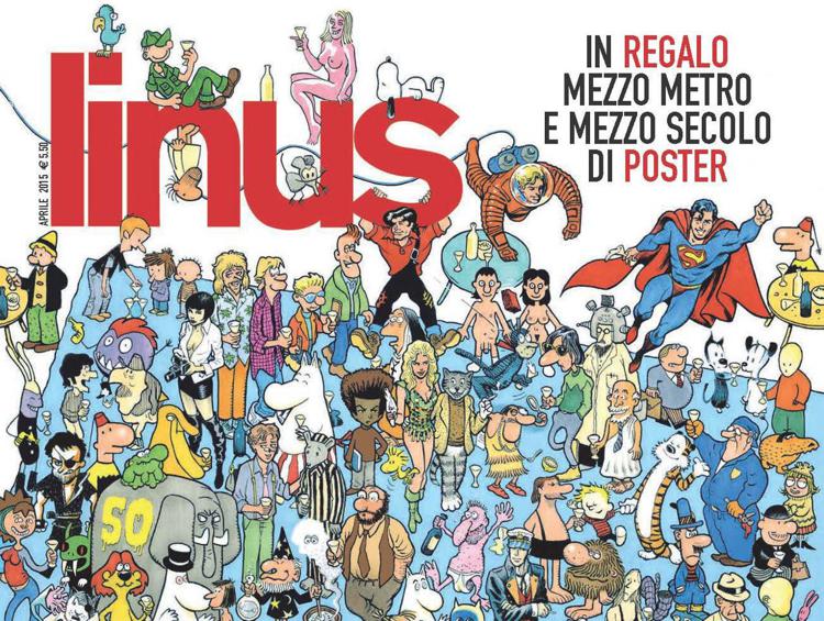 La copertina del numero speciale di 'linus' in edicola sabato 4 aprile per i 50 anni della rivista