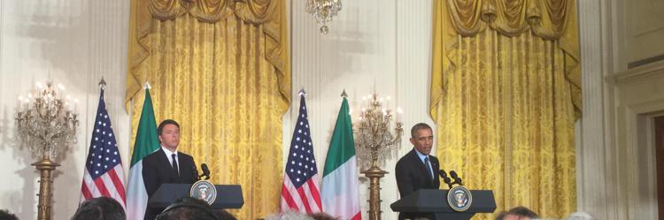 Il premier italiano, Matteo Renzi, ed il presidente degli Stati Uniti, Barack Obama, durante la conferenza stampa a Washington